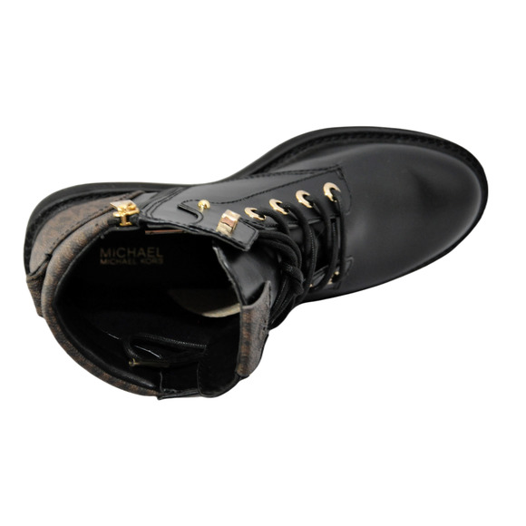 Michael Kors Trudy Leather & Logo Boot Lace Up Bootie Black/Brown Nib $275 - Picture 7 of 8